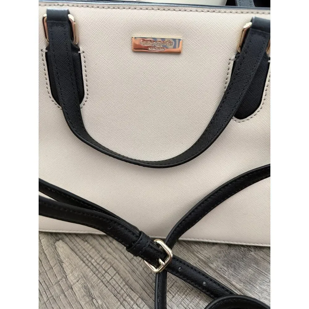Kate Spade Crossbody Bag Black Ivory Laurel Way Reese Satchel Leather